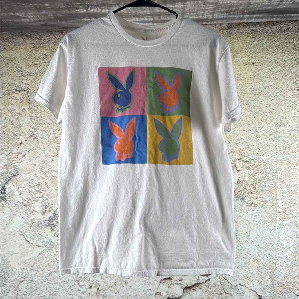 PLAYBOY Cream T-Shirt with Iconic Logo med A21